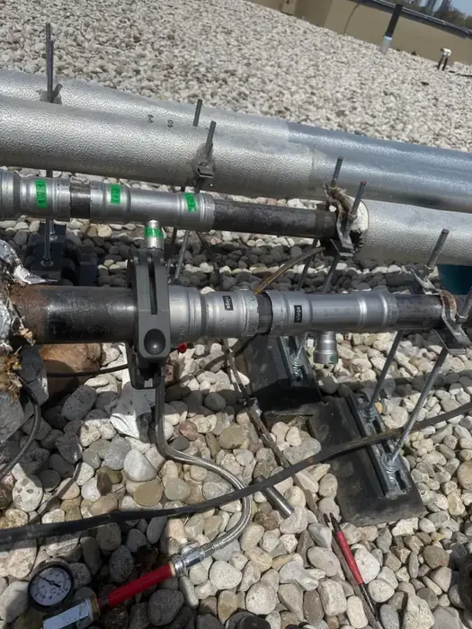 Press fitted steel pipework on a commercial roof.